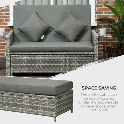 2 Seater Outdoor Rattan Daybed Set with Fire Retardant Cushions - Grey