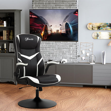 Ergonomic Gaming Office Desk Swivel Chair with Adjustable Height Pedestal Base - Black & White