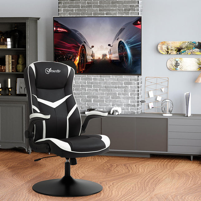 Ergonomic Gaming Office Desk Swivel Chair with Adjustable Height Pedestal Base - Black & White