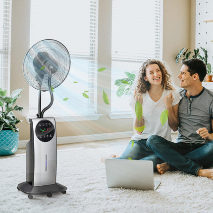Pedestal Water Mist Spray Fan with Humidifier, Mosquito Killer & 3 Speeds, 3.1L Tank - Black