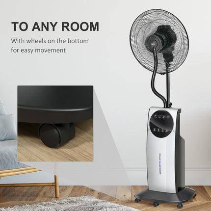 Pedestal Water Mist Spray Fan with Humidifier, Mosquito Killer & 3 Speeds, 3.1L Tank - Black
