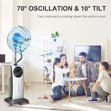Pedestal Water Mist Spray Fan with Humidifier, Mosquito Killer & 3 Speeds, 3.1L Tank - Black