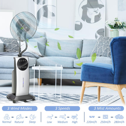 Pedestal Water Mist Spray Fan with Humidifier, Mosquito Killer & 3 Speeds, 3.1L Tank - Black