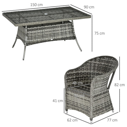 7-Piece PE Rattan Patio Dining Set with Tempered Glass Table & Cushions - Grey