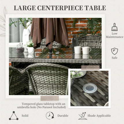 7-Piece PE Rattan Patio Dining Set with Tempered Glass Table & Cushions - Grey
