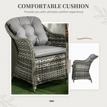 7-Piece PE Rattan Patio Dining Set with Tempered Glass Table & Cushions - Grey