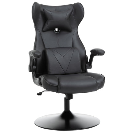 Video Game Racing Style Office Chair with Lumbar Support, Swivel Base & Flip-up Armrests - Black