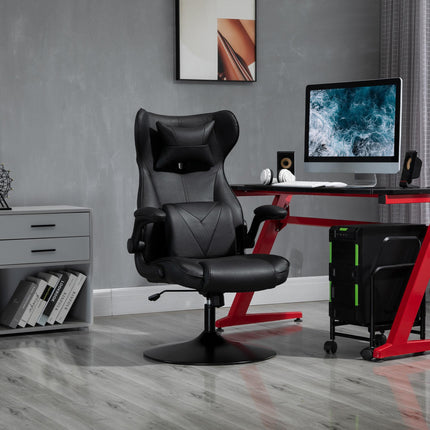 Video Game Racing Style Office Chair with Lumbar Support, Swivel Base & Flip-up Armrests - Black