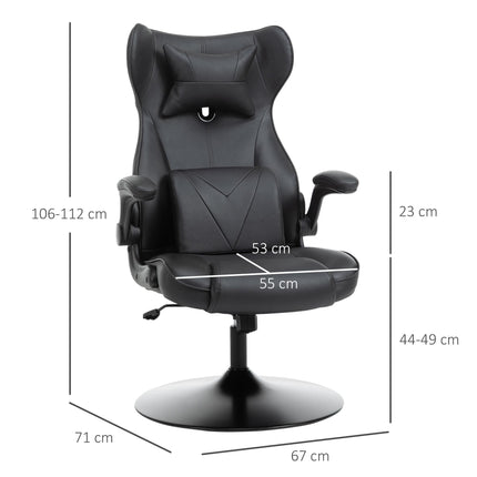 Video Game Racing Style Office Chair with Lumbar Support, Swivel Base & Flip-up Armrests - Black