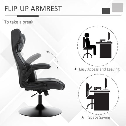 Video Game Racing Style Office Chair with Lumbar Support, Swivel Base & Flip-up Armrests - Black