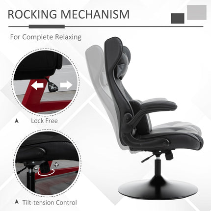 Video Game Racing Style Office Chair with Lumbar Support, Swivel Base & Flip-up Armrests - Black
