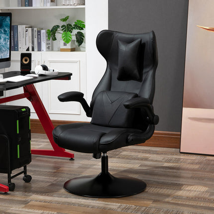 Video Game Racing Style Office Chair with Lumbar Support, Swivel Base & Flip-up Armrests - Black