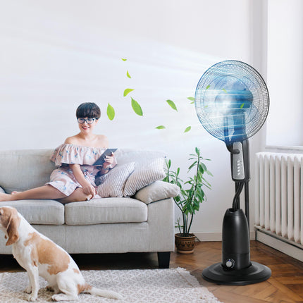 Pedestal Standing Fan with 2.8L Water Mist Spray, 3 Speeds, Oscillating Humidifying Fan - Black