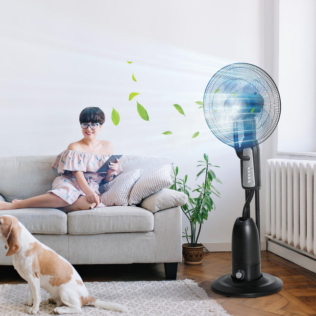 Pedestal Standing Fan with 2.8L Water Mist Spray, 3 Speeds, Oscillating Humidifying Fan - Black