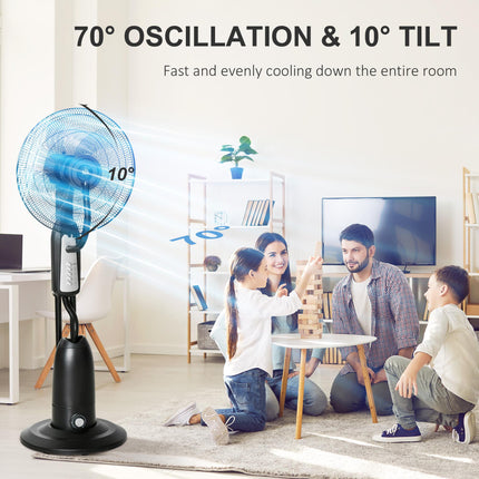 Pedestal Standing Fan with 2.8L Water Mist Spray, 3 Speeds, Oscillating Humidifying Fan - Black