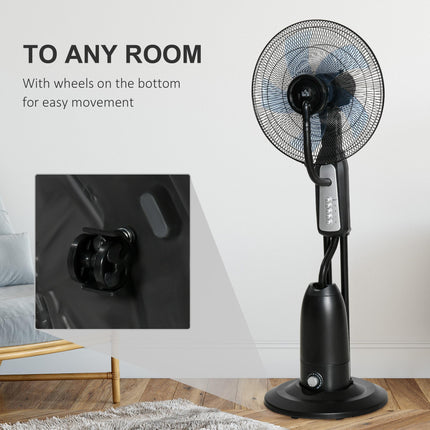Pedestal Standing Fan with 2.8L Water Mist Spray, 3 Speeds, Oscillating Humidifying Fan - Black