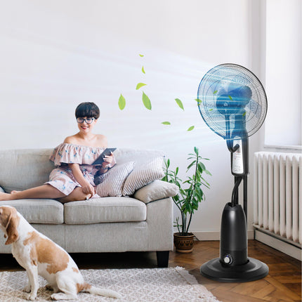 Pedestal Fan with 2.8L Water Mist Spray, 3 Speeds, Timer & Remote Control - Black