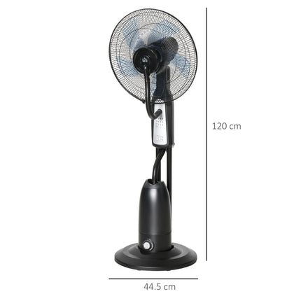 Pedestal Fan with 2.8L Water Mist Spray, 3 Speeds, Timer & Remote Control - Black