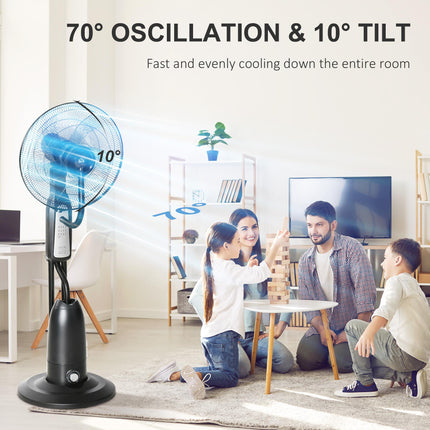 Pedestal Fan with 2.8L Water Mist Spray, 3 Speeds, Timer & Remote Control - Black
