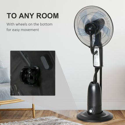 Pedestal Fan with 2.8L Water Mist Spray, 3 Speeds, Timer & Remote Control - Black