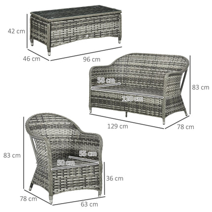 4 Piece PE Rattan Wicker Sofa Set with Cushions - Grey
