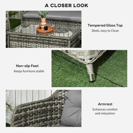4 Piece PE Rattan Wicker Sofa Set with Cushions - Grey