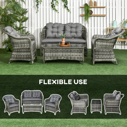 4 Piece PE Rattan Wicker Sofa Set with Cushions - Grey
