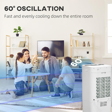 Mobile Air Cooler with 15L Tank, Oscillation & Remote Control - White