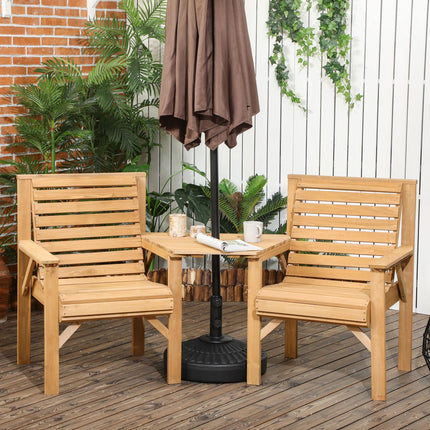 Wooden Garden Love Seat 2-Seater with Coffee Table & Parasol Hole - Brown