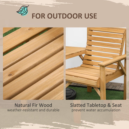 Wooden Garden Love Seat 2-Seater with Coffee Table & Parasol Hole - Brown