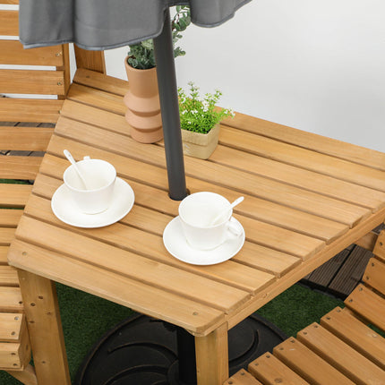 Wooden Garden Love Seat 2-Seater with Coffee Table & Parasol Hole - Brown