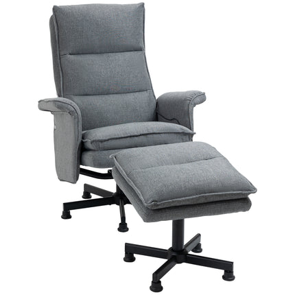 Massage Swivel Recliner Chair with Footstool, Remote Control, Timer & Steel Base - Grey
