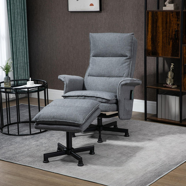 Massage Swivel Recliner Chair with Footstool, Remote Control, Timer & Steel Base - Grey