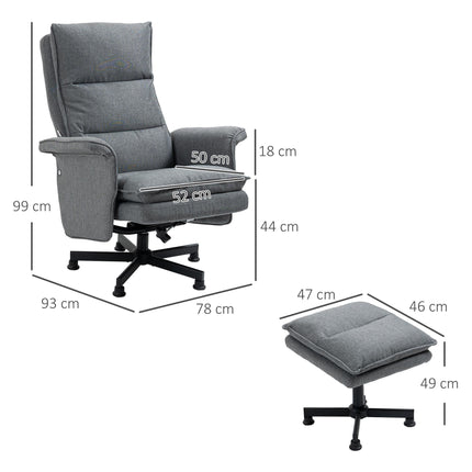 Massage Swivel Recliner Chair with Footstool, Remote Control, Timer & Steel Base - Grey