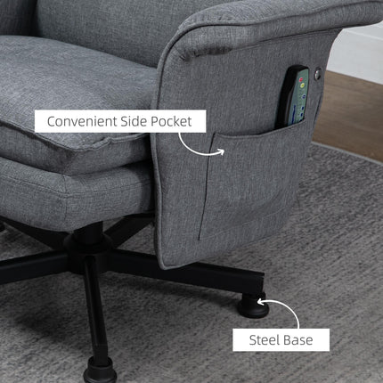 Massage Swivel Recliner Chair with Footstool, Remote Control, Timer & Steel Base - Grey