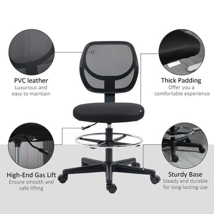 Ergonomic Mesh Standing Desk Chair with Adjustable Footrest and Seat Height - Black