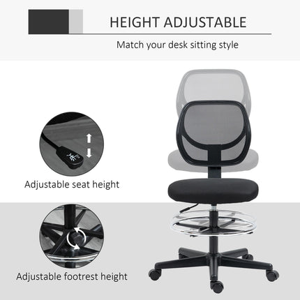 Ergonomic Mesh Standing Desk Chair with Adjustable Footrest and Seat Height - Black