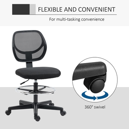 Ergonomic Mesh Standing Desk Chair with Adjustable Footrest and Seat Height - Black