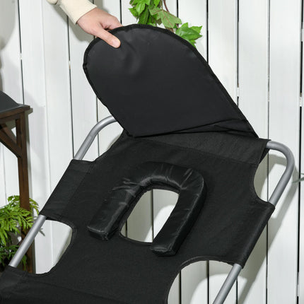 Foldable Sun Lounger with 5-Position Adjustable Backrest, Reading Hole, Arm Slots, Side Pocket & Pillow - Black