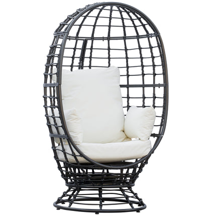 Swivel Egg Chair with Cushion and Pillow Outdoor - Black Rattan