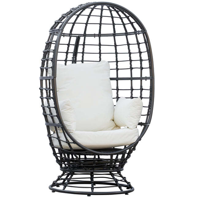 Swivel Egg Chair with Cushion and Pillow Outdoor - Black Rattan