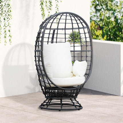Swivel Egg Chair with Cushion and Pillow Outdoor - Black Rattan