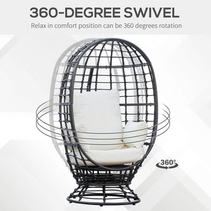 Swivel Egg Chair with Cushion and Pillow Outdoor - Black Rattan