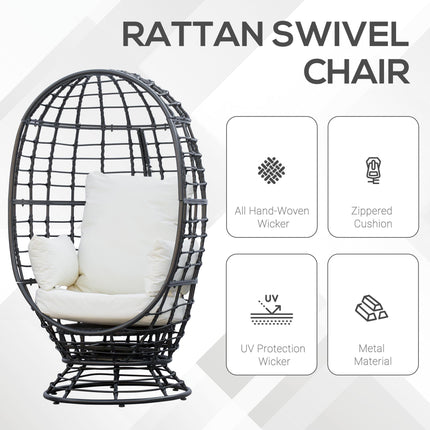 Swivel Egg Chair with Cushion and Pillow Outdoor - Black Rattan