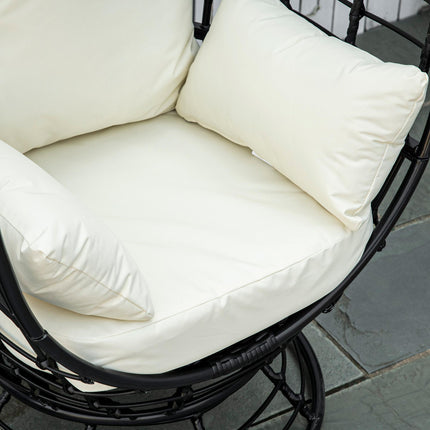 Swivel Egg Chair with Cushion and Pillow Outdoor - Black Rattan