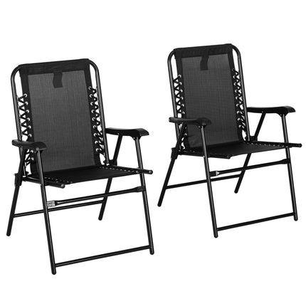 Set of 2 Portable Folding Outdoor Chairs with Ergonomic Design - Black