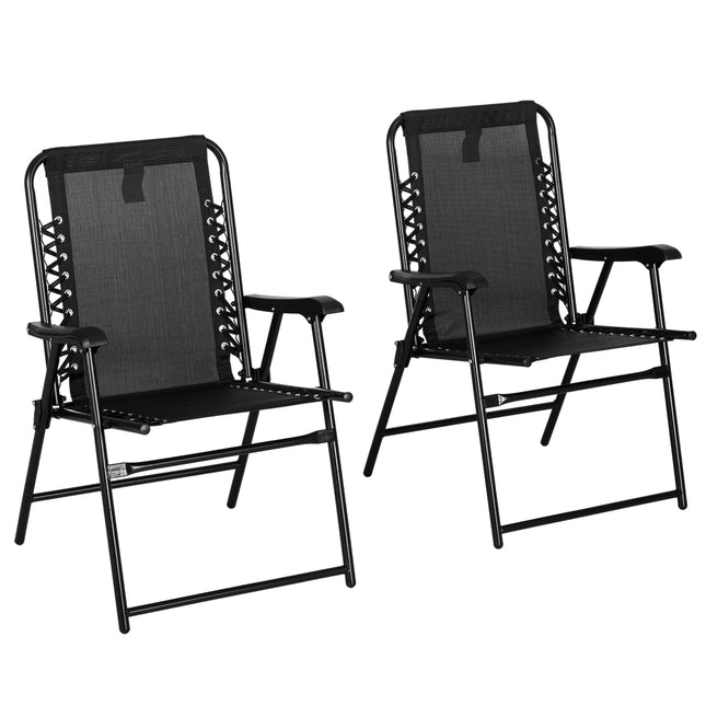 Set of 2 Portable Folding Outdoor Chairs with Ergonomic Design - Black