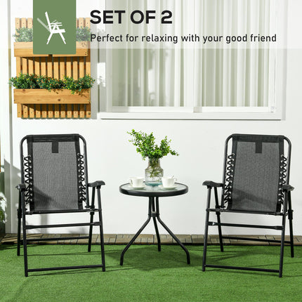 Set of 2 Portable Folding Outdoor Chairs with Ergonomic Design - Black