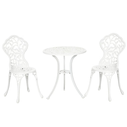 3 Piece Aluminium Bistro Set With Floral Design - Antique White