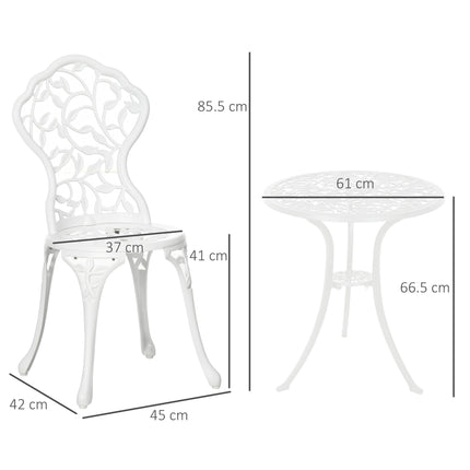 3 Piece Aluminium Bistro Set With Floral Design - Antique White